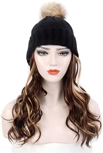 новата модерна дамска шапка за коса, една черна вязаная шапка, перука, дълга къдрава кестен перука с подсветка, плюс