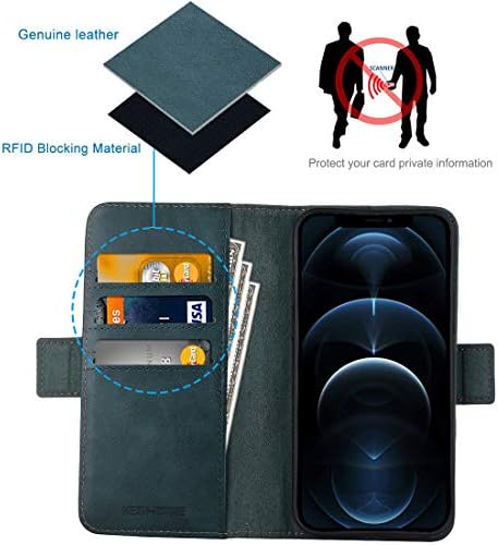 Калъф KEZiHOME за iPhone 12 Pro/Iphone 12, Естествена кожа [RFID lock] в Чантата си, Панти Магнитен калъф с отделения