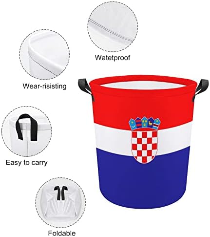 Кошница за дрехи с Флага на Хърватия Сгъваема Кошница за дрехи, Чанта За Съхранение Кошница за дрехи с Дръжки