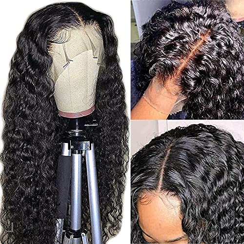 YOUFA Перуки от естествена коса на дантели с дълбока вълна, перуки, изработени от човешка коса за черни жени, 26-инчов