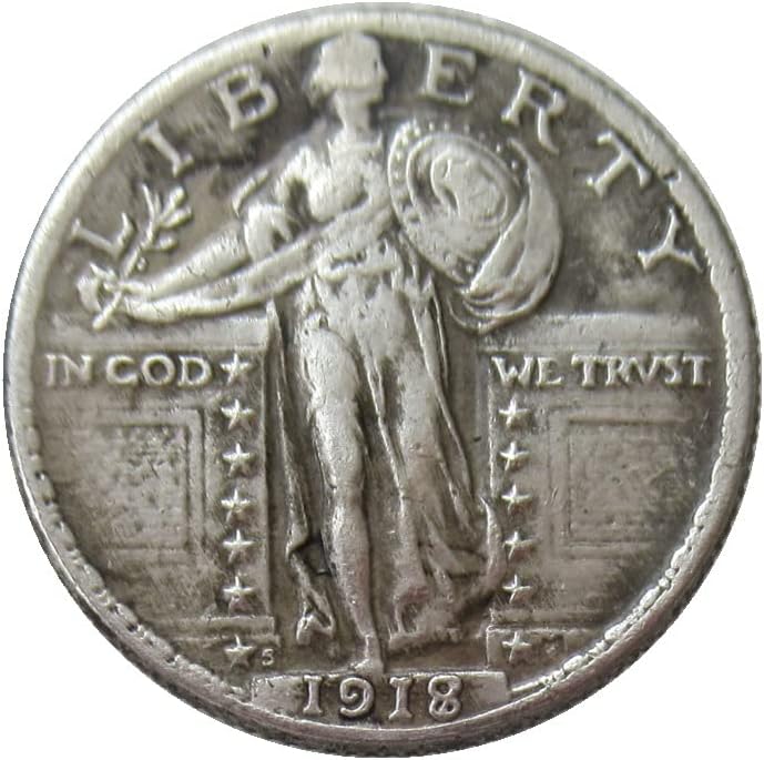Възпоменателна Монета с Репродукцией 25 Цента Стоящи Свобода от 1918 Г., Покрита със Сребро