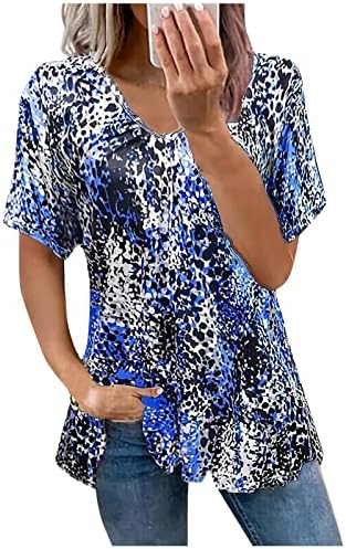 Дамски Летни Удобни Тениски 2023, Блузи С V-образно деколте и Принтом, Базова Модни и Ежедневни Свободна Блуза С Къс