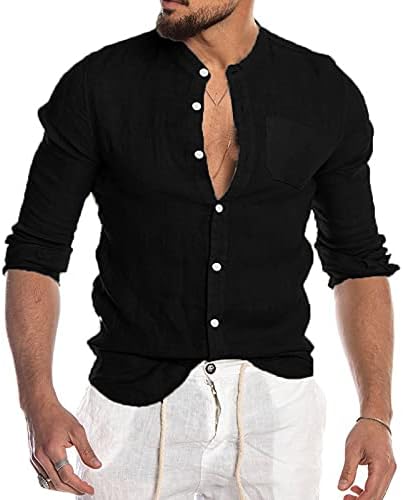 Мъжки ежедневни ризи от памук и лен DUEIG, Есенни мъжки Блузи с дълъг ръкав, копчета 2021, Летни Ризи с Предните джобове