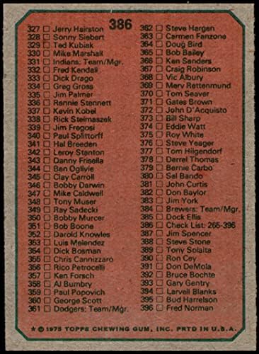 1975 Topps 386 списък 3 (Бейзболна карта) е ДОБРЕ