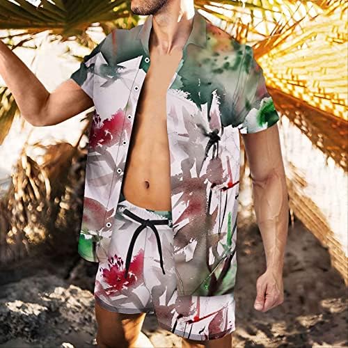 Мъжки Хавайски Празничен ден за ден на Комплекта С Къс Ръкав и Копчета, Ризи С Цветен Модел, Жилетка, Блуза, Блузи, Плажни къси Панталони, Костюм от 2 теми