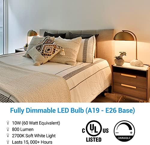 Led лампа DEWENWILS A19 с регулируема яркост 10 Бр., Мека бяла светлина с топло сияние, 800 Лумена, 2700 До 10 W (еквивалент