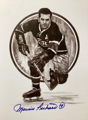 Снимка с автограф от Морис Ришара 9x13, Принт Крис Палузо Арт Канадиенс КОПИТО, PSA/ ДНК - Снимки на НХЛ с автограф