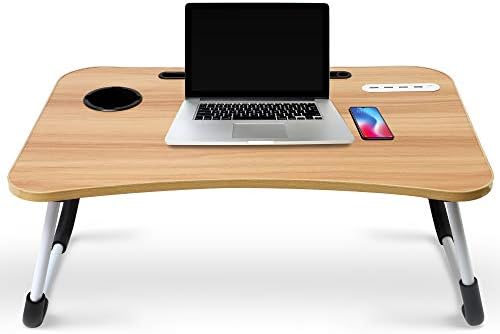 Hometech Решения Сгъваема маса на колене за лаптоп и писма - Включва поставка за таблет и поставка за Чаши (дървен)