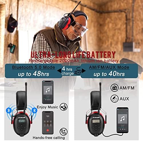 Слушалки ZOHAN 033 Bluetooth AM/FM-радио с Акумулаторна батерия 2000 ма, защитни Слушалките с Шумопотискане 25 db NRR
