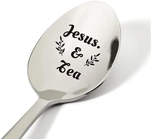 Идеи християнски подаръци Исус и Чаена Лъжичка С Гравиран От Неръждаема Стомана Подарък, Новост За Любителите на Чай е Чаена Лъжичка Подаръци за Мъже, Жени За Рожде