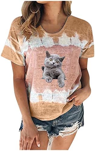 Ежедневни Тениски за Жени Tie Боядисват С Къс Ръкав, Летни Блузи Свободно, Намаляване, Цветен Блок, Удобна Тениска с